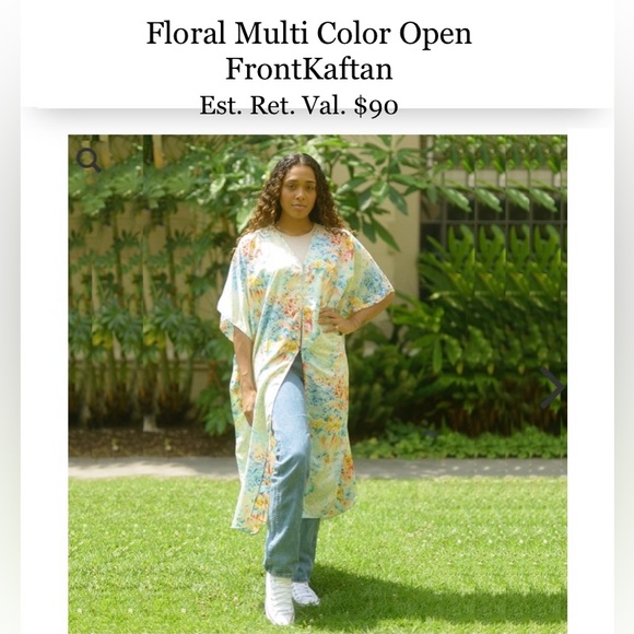 Multi Color Floral Open-Front Duster Kaftan (One Size Fits up to 3X) NWT - Picture 2 of 15